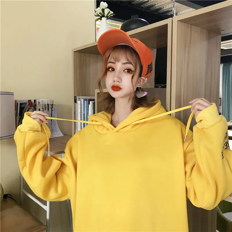 Autumn And Winter Korean-style New Style Brushed And Thick Embroidered Long Sleeve Hooded Loose-Fit Simple Solid Color Hip Hop H