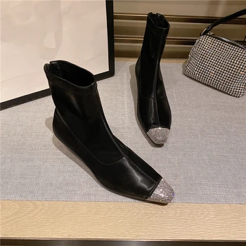 

Sweet crystal Decoration Women Ankle Boots Fashion thin med Heels women Pumps Party dress Shoes Woman