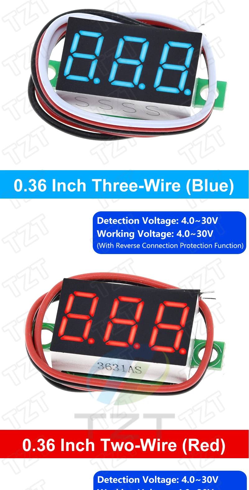 Digital Voltmeter 0,28/0,36/0,56 Zoll Digital Voltmeter Spannung Panel Meter Rot/Blau/Grün/Gelb Elektromobil Motorrad Auto – Detail 10