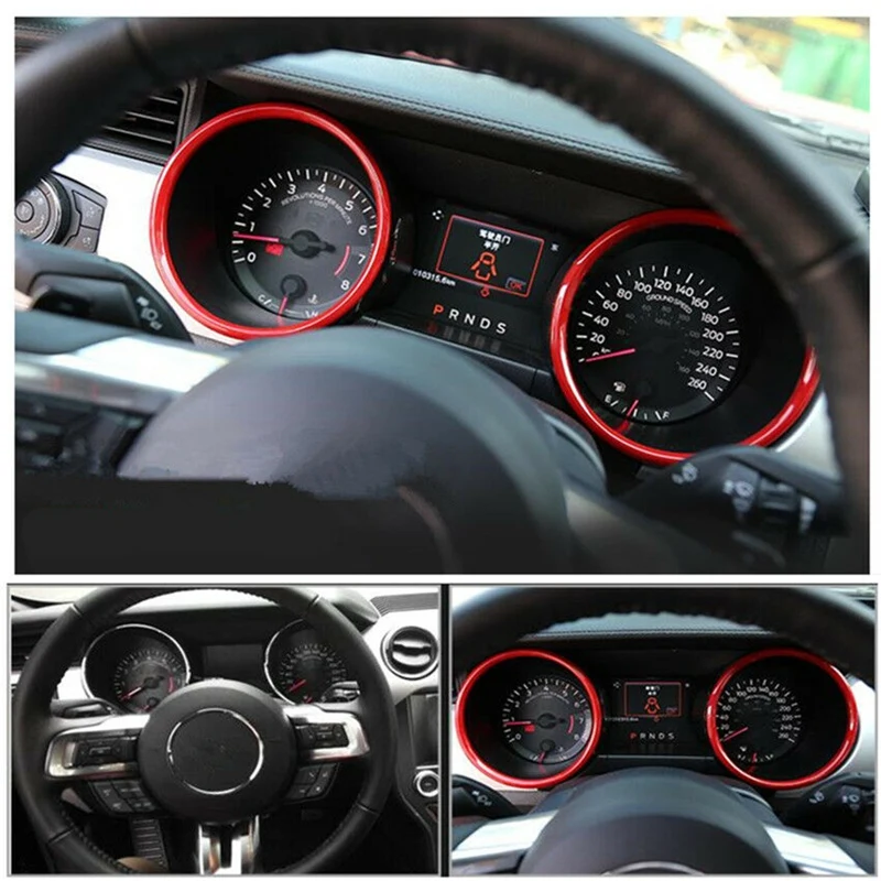 NEW-ABS Red Interior Dashboard Ring Cover Trim Decoration for Ford Mustang
