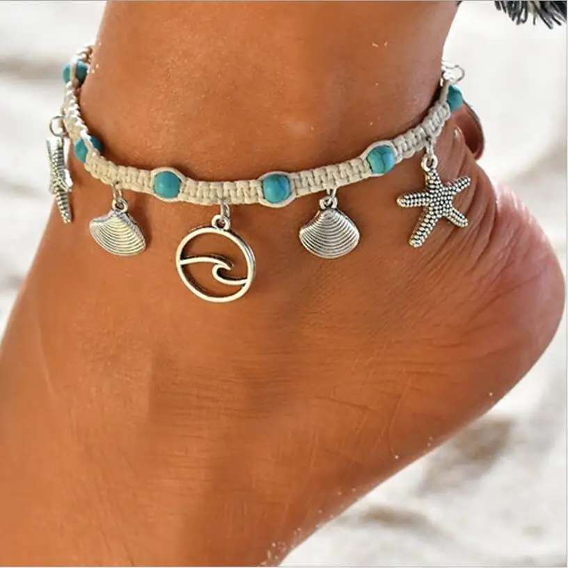 

Adjustable Starfish Shell Pendant Chain Ankle Bracelet On Leg Foot Jewelry Boho Charm Anklets for Women Accessories S2262