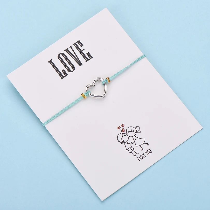 IYOE Wish Card браслеты с сердечком для любви подарок для пары полое сердце многоцветная веревка для женщин и мужчин браслет подарок на день рождения - Окраска металла: 3