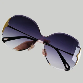 

Vintage Rimless One Piece Sunglasses For Women Brand Designer Round Sun Glasses UV 400 Oculos De Sol