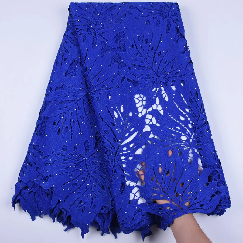 

Royal Blue Water Soluble Lace Sew Wtih Stones Nigerian Cord Lace Fabric 2019 High Quality African Guipure Cord Lace Fabric 1714