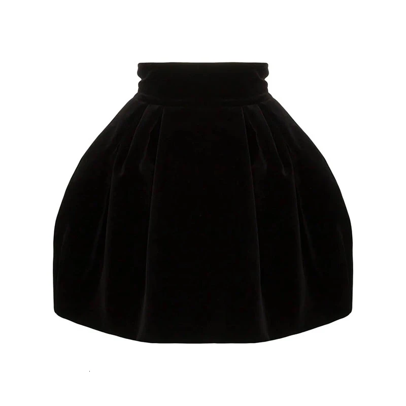 TWOTWINSTYLE велюровая юбка с рюшами для женщин, повседневная, высокая талия, осенняя, элегантная, а-силуэт, женские юбки, модная одежда - Цвет: black
