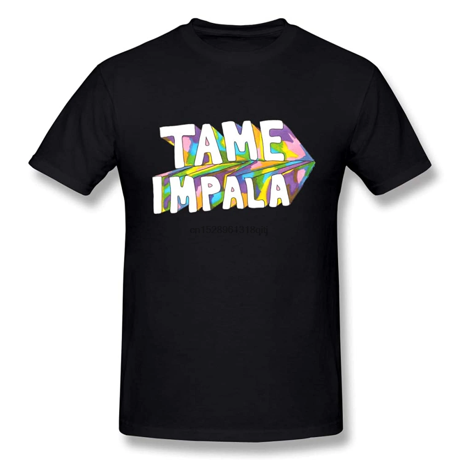 Tame Impala хлопковая Молодежная мужская футболка с короткими рукавами черная (1) |