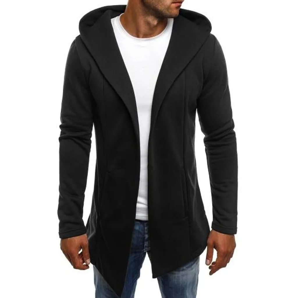 Мужская Сращивание с капюшоном сплошной Тренч куртка кардиган длинный рукав Верхняя одежда Блузка Amazon Ebay дропшиппинг Мужская одежда popula