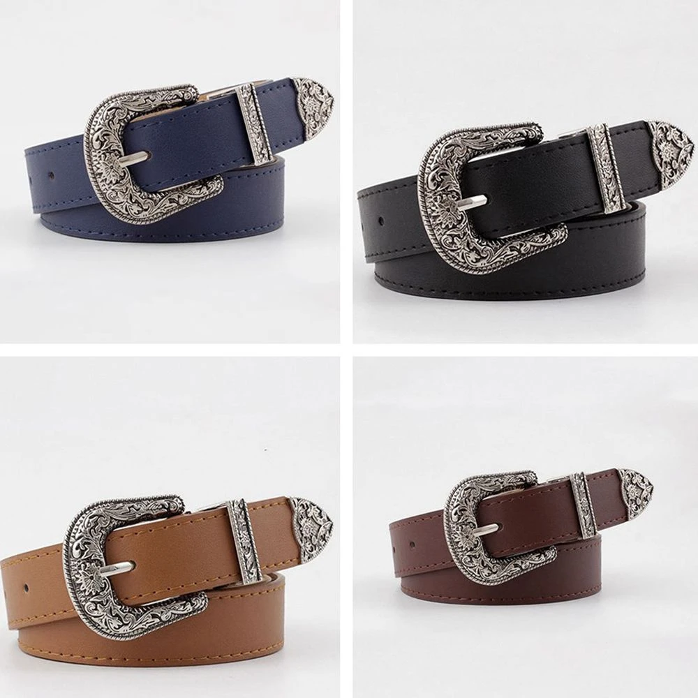 Accesorios de para vaqueros para mujer, cinturón Punk Vintage tallado, hebilla de cinturón ancho de cuero, 1 ud.|Cinturones de - AliExpress