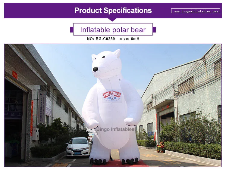 Giant 6mh inflatable white polar bear with oxford fabric / inflatable polar bear sewing logo cartoon bear model toy