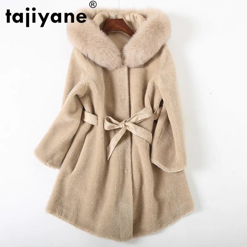 Autumn Winter Jacket Women Clothes 2021 Korean Real Fur Coat Fox Hooded Sheep Shearling 100% Wool Suede Lining ZT1430 | Женская одежда