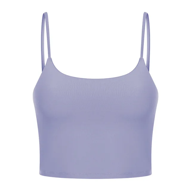 Solid Color Lulu Sport Tank Top Women Fitness Bra Yoga Vest No Rims With Chest Pad Butter Soft Beauty Back Half Sling Gym Clothe Lavender Purple