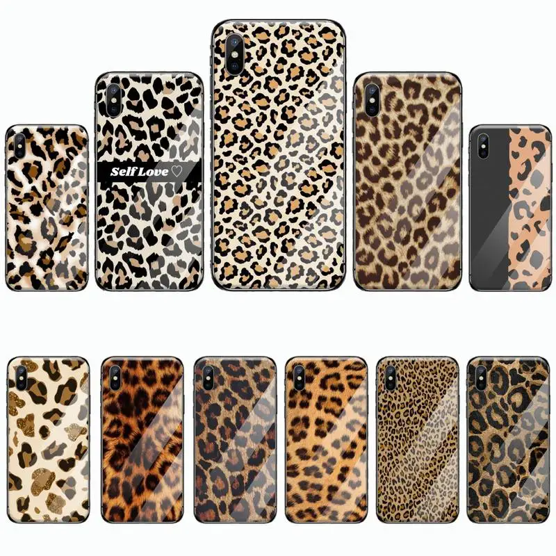 

Leopard cheetah skin print Phone Case Tempered glass For iphone 5C 6 6S 7 8 plus X XS XR 11 PRO MAX