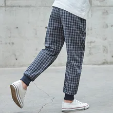 Детская одежда брюки для мальчиков трикотажные Чистый хлопок для мужчин Детские средние и большие детские клетчатые удобные повседневные брюки в Корейском стиле