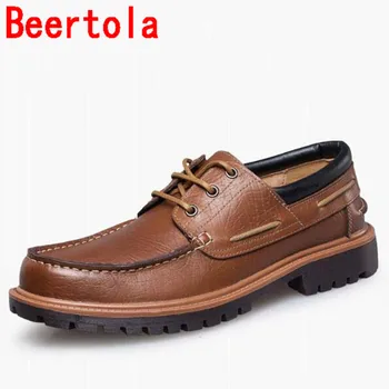 

Beertola Casual Shoes Men Work Shoes Fashion Lace-Up Loafers Men Shoes Flats Bottom High Quality Men's Breathable Shoes Big Size