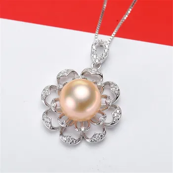 

S925 Sterling Silver Flash Design Pearl Pendant Holder Women DIY Pearl Pendant Components Silver Gold Color