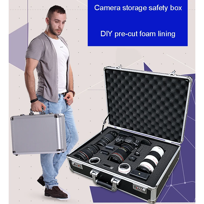 Алюминиевый Чехол для инструментов чемодан цифровой объектив влагонепроницаемый бокс ударопрочный инструментальное оборудование SLR коробка для камеры с предварительно вырезанной пеной