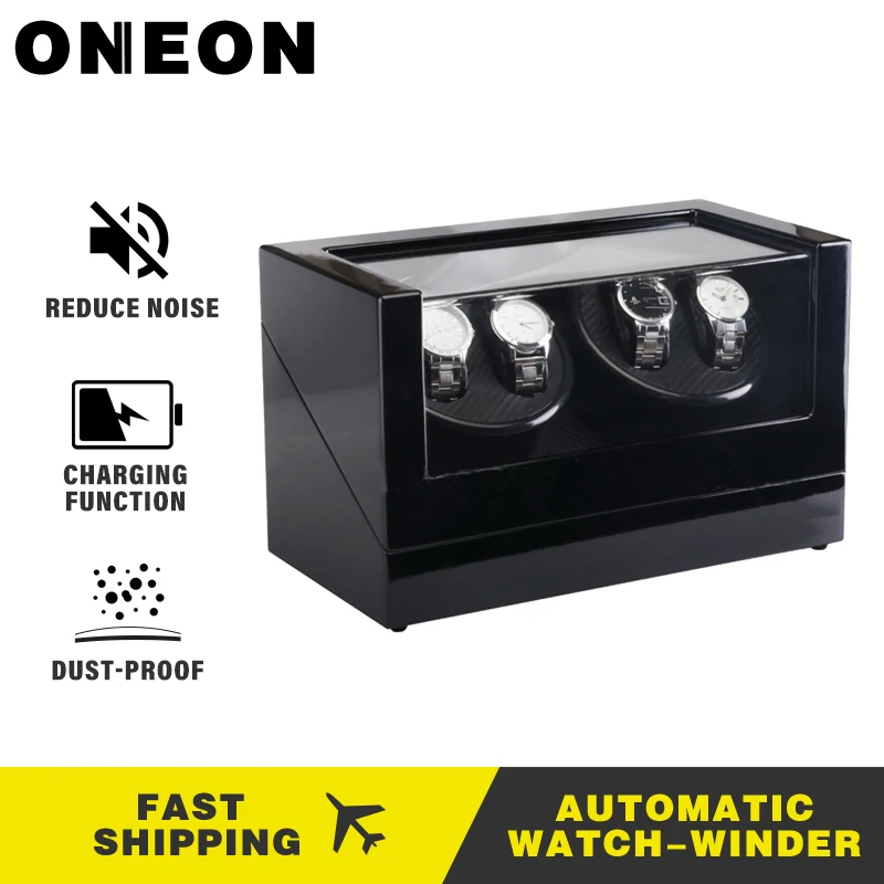 

ONEON Watches Winders 4 Slots Rotate Electric Watch Box Silent Motor Display Clock Luxury Automatic Watch Double Head Winder Box