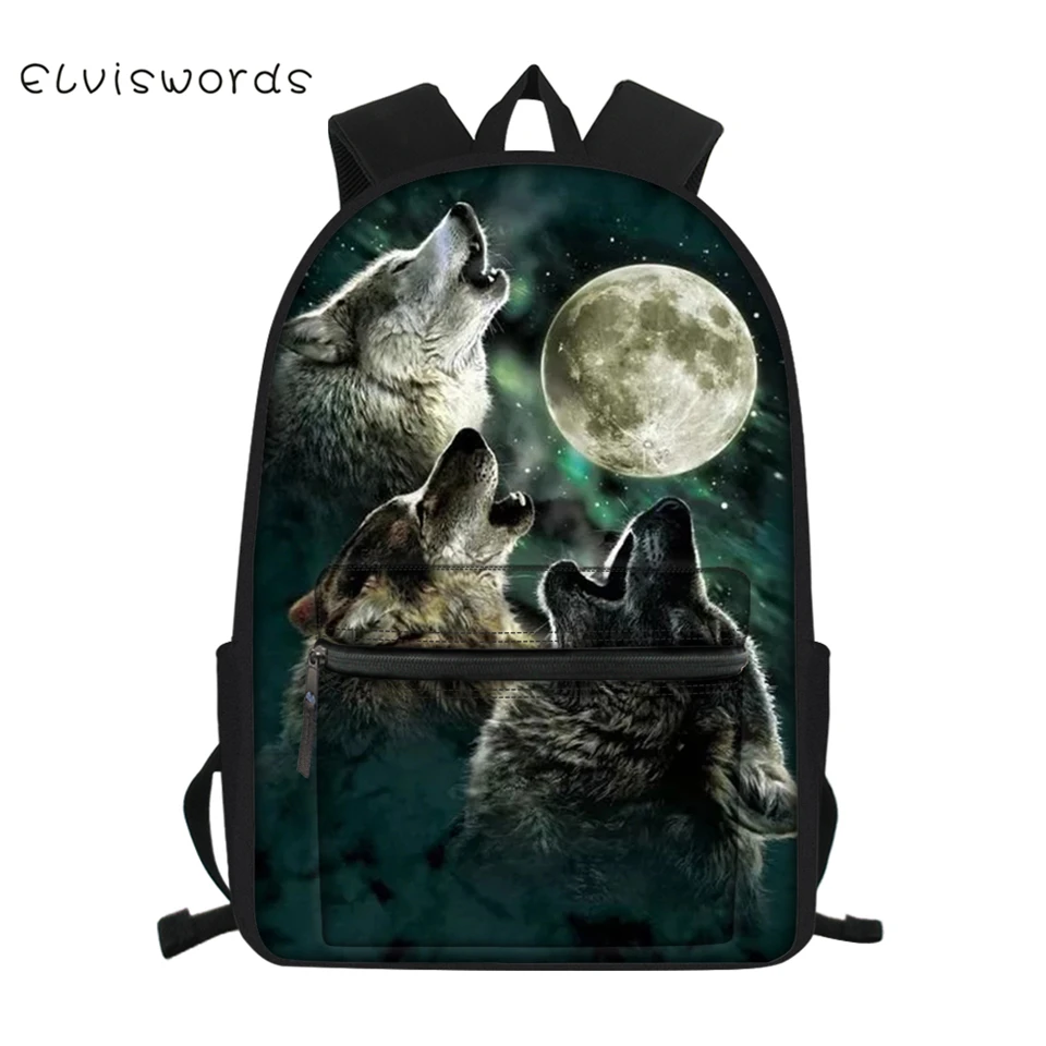 ELVISWORDS детский школьный полотняный рюкзак "Fantasy Wolf" узор школьный рюкзак с изображением милых животных модная детская одежда туристические рюкзаки