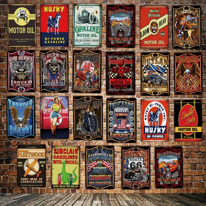 [DecorMan] Opaline бензиновый орел череп Route 66 pin вверх жестяной знак пользовательские