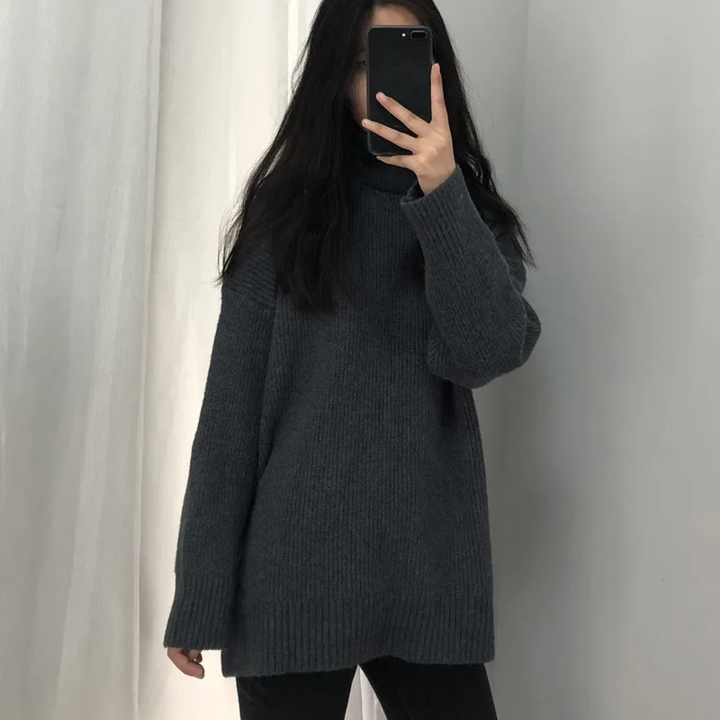 2019 winter turtleneck women wear sweater women thickened women sweater loose knitted sweater solid color lazy sweaters