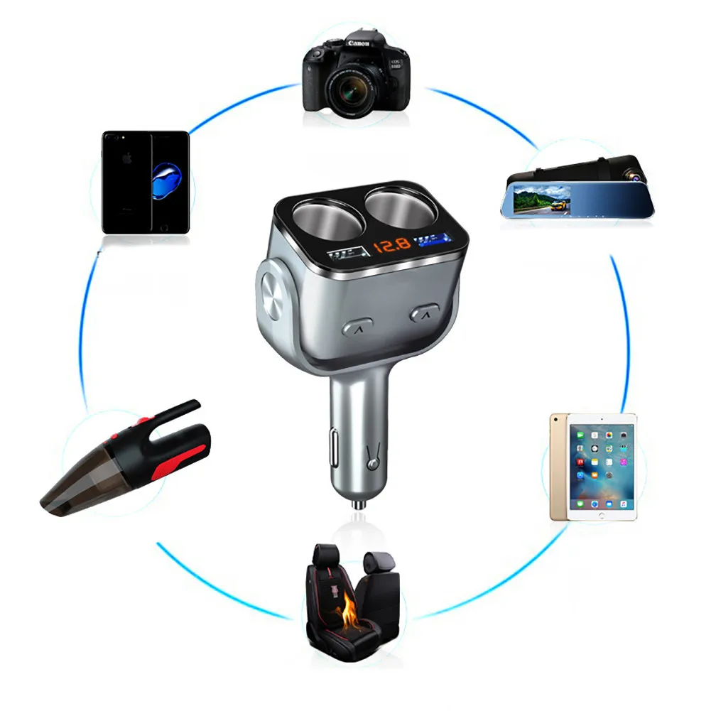 DC12-24V автомобиля ЖК-дисплей разветвитель прикуривателя с двумя портами USB Порты и разъёмы Мощность адаптер QC3.0 быстро Зарядное устройство розетка с Светодиодный индикатор