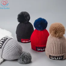 Herbabe Детские шапки с помпонами на осень и зиму, одноцветная вязаная Шапочка, Шапки для малышей, подходят для детей 1-8 лет