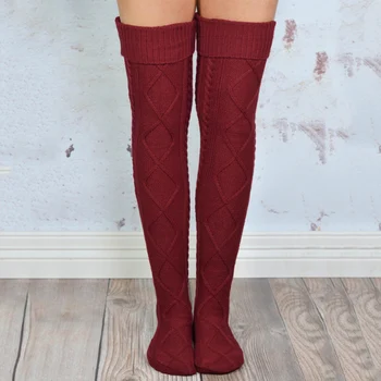 

Women Girls Over Knee High Knitted Socks Winter Warm Thigh High Long Stockings SEP99