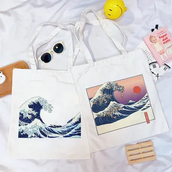 

2020 New Woman Canvas Shoulder Bag Cute Cartoon Ulzzang Ins University Women's Shoulder Bag With Japanese Wave Print