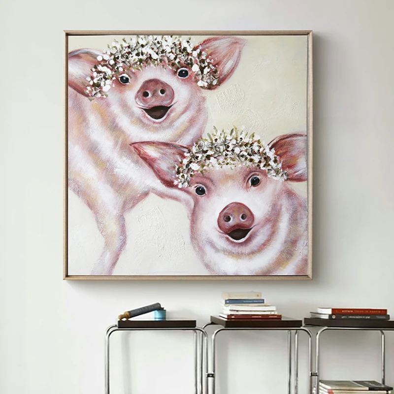 

100% Hand Painted Abstract Pigs Art Oil Painting On Canvas Wall Art Frameless Picture Decoration For Live Room Home Decor Gift