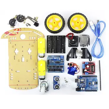 

UNO Project 2WD Smart Robot Car Chassis Kits SR04 Ultrasonic Avoidance Sensor Line Tracking Speed Encoder Motor Module for Kids