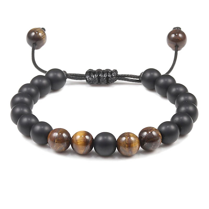 Matte Tiger Eye 8 мм тигровый глаз камень бусины браслет плетеный Веревка Регулируемый Черный Лава чакра Шарм заживление Баланс йога браслеты для мужчин и женщин - Окраска металла: Matte Tiger Eye