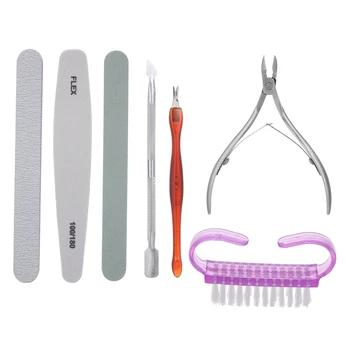 

7PCS DIY Nail Tools Sandpaper Nail File for UV Gel Manicure Buffer Pedicure Double-end Cuticle Pusher Cuticle Clipper Nail Brush