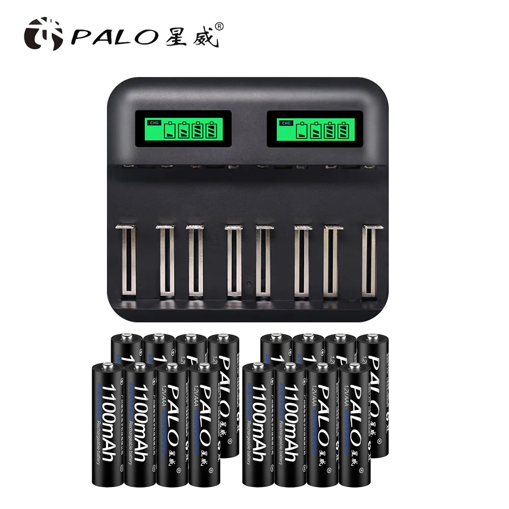PALO Быстрый ЖК-дисплей USB Smart AA AAA зарядное устройство для AA AAA C D аккумуляторная батарея+ 1,2 в AA AAA аккумуляторные батареи - Цвет: 12AAA and charger