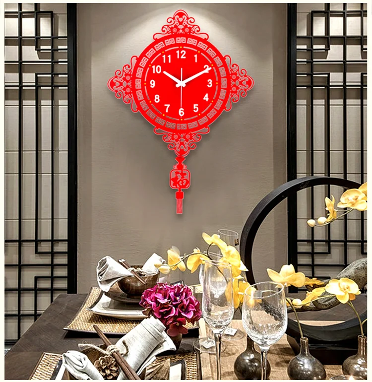 Новые часы в китайском стиле, настенные часы для гостиной, креативные ультра-тихие художественные светящаяся Домашняя мода, декоративные кварцевые часы