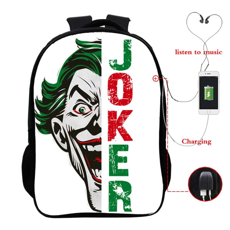 5 Рюкзак Джокер USB заряд рюкзак студентам школьная сумка для мальчиков и девочек, рюкзак для детей для мужчин и женщин подростков USB путешествия рюкзак подарок - Цвет: 5