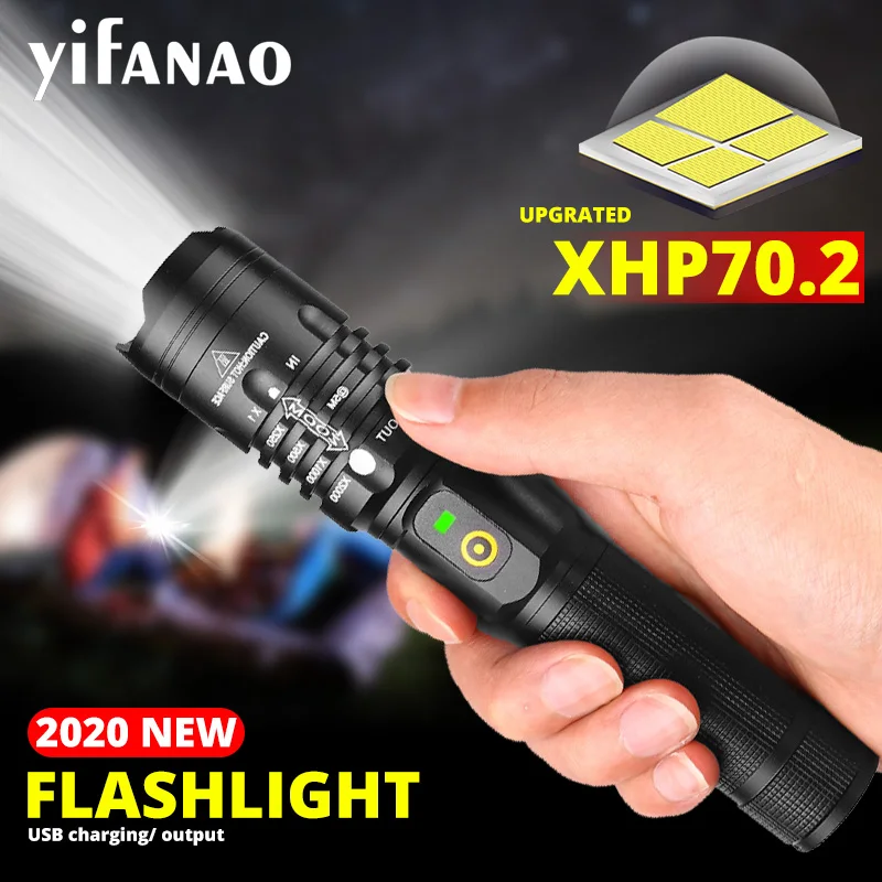Мощный светодиодный фонарик XHP50.2 перезаряжаемый фонарь XHP70.2 USB Zoom XHP50 охотничий