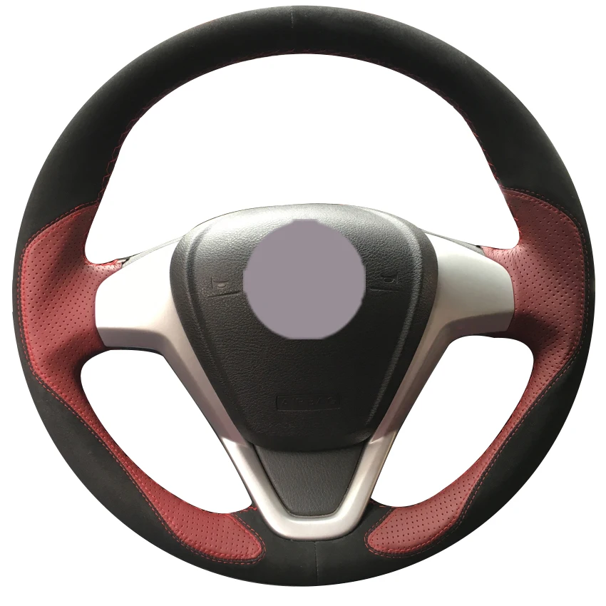 Black Suede Wine Red Leather Car Steering Wheel Cover for Ford Fiesta