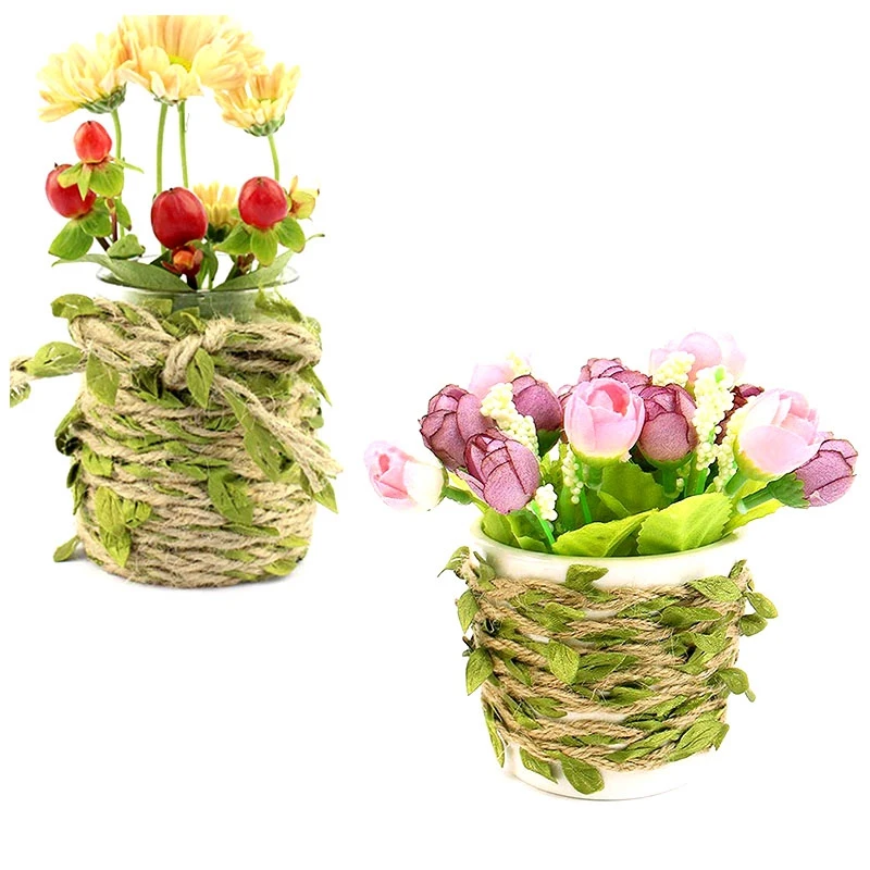 10M Leaf Garland Natural Jute Twine,Burlap Leaf Ribbon Hemp Rope,Wall Hanging Artificial Vine Foliage Plants Greenery for Rustic