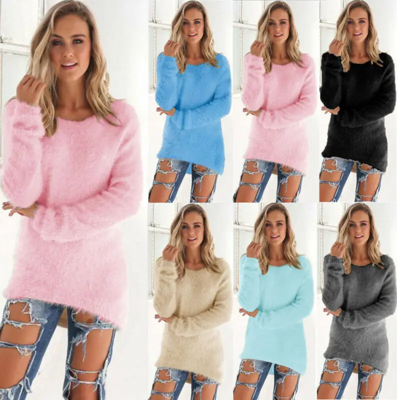 

Women's t shirt Casual Women's Clothing Female Solid Color Long Sleeve Fleece Loose Winter Warm Sweater Jumper Pullover Tops hot