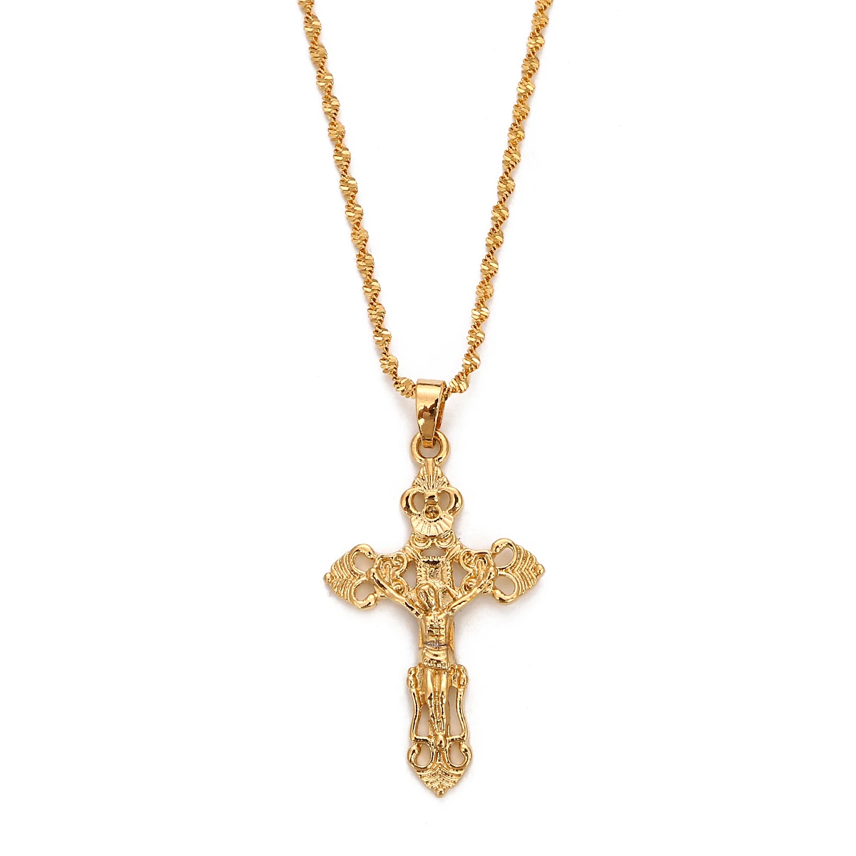 Oro Colore Cattolica Gesù Cristo Croce Pendente Della Collana Dei Monili per Le Donne