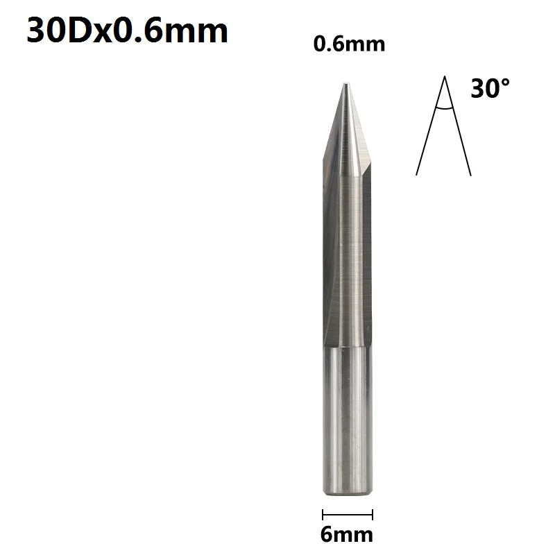 30Dx0.6mm XCAN 1 шт 6 мм хвостовик 15/20/25/30 градусов V Форма Концевая фреза наконечник 0,3-1,0 мм 2 каннелюра с ЧПУ резьба древесины акриловая гравировальное лезвие - Длина режущей кромки: 30Dx0.6mm