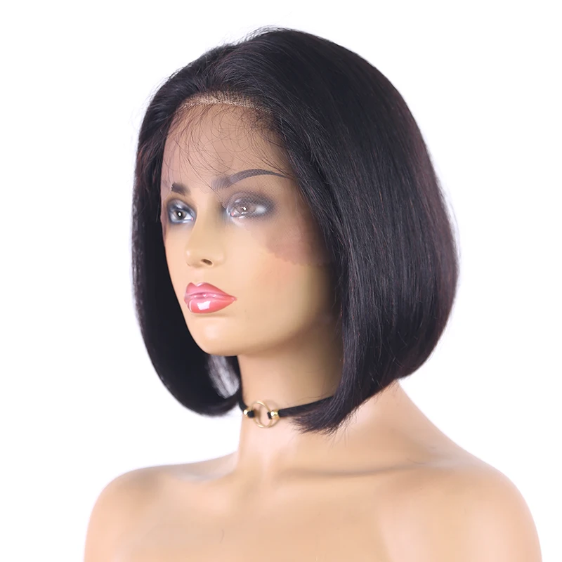 NATURAL COLOR Эффектом деграде(переход от темного к розового и фиолетового цветов оранжевые короткие боб парики шнурка бразильские прямые волосы 13X4 Синтетические волосы на кружеве парик из натуральных волос парики человеческих волос Euphoria - Цвет волос: NATURAL COLOR