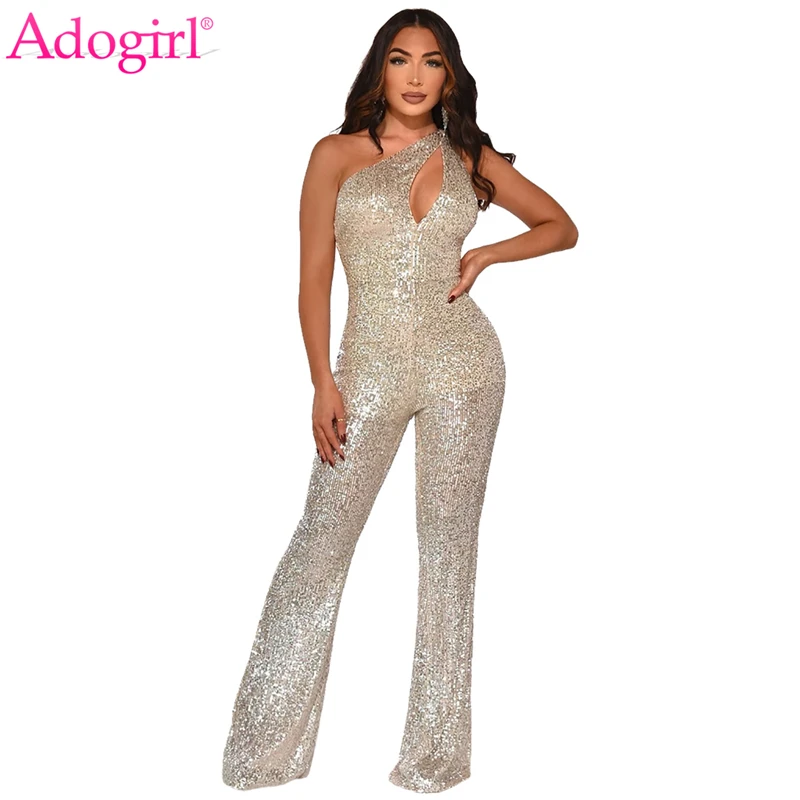 one shoulder sequin jumpsuit