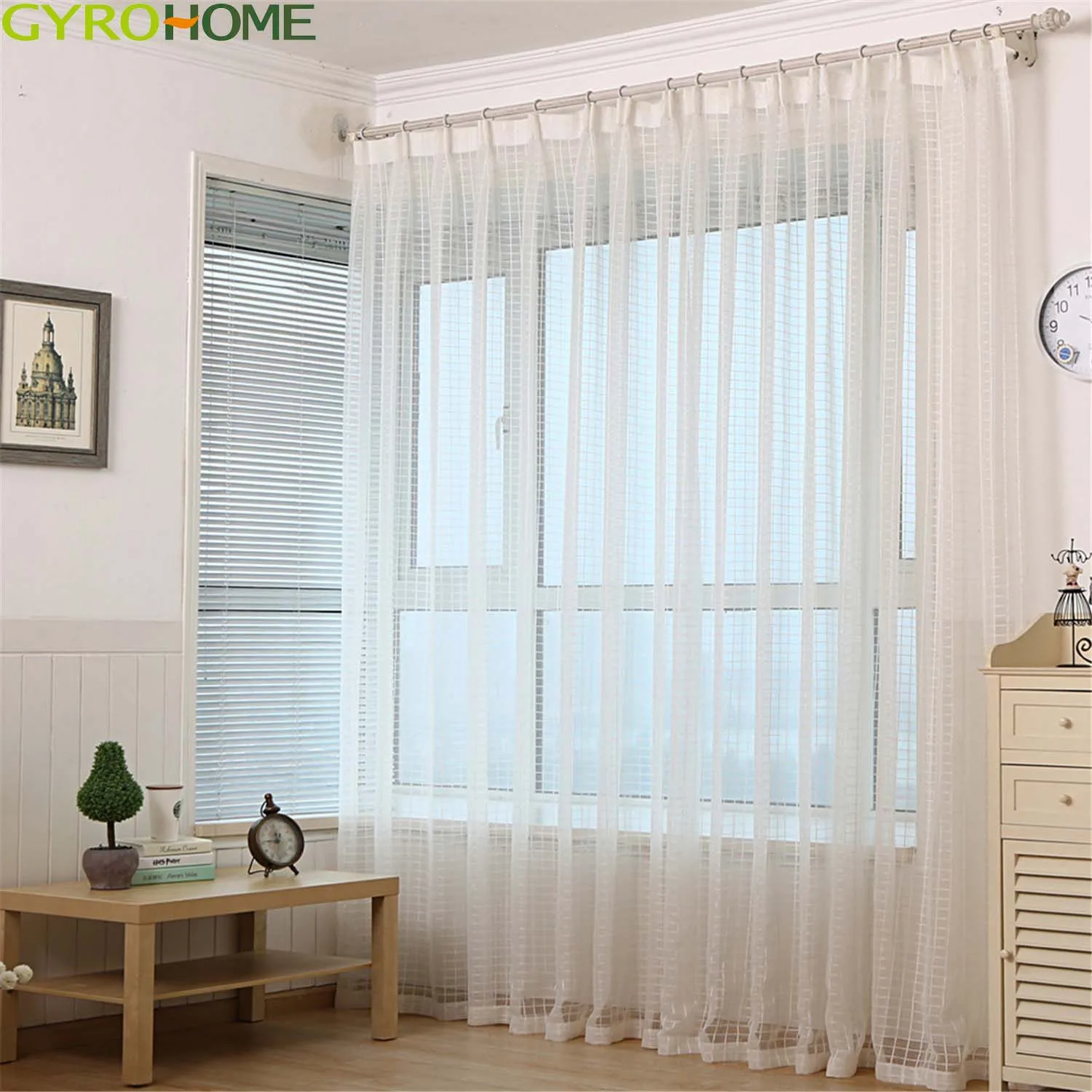 

Modern Style Window Screening Pure White Color Lattice Tulle Curtain Vertical Drape Sheer Gauze For Living Room