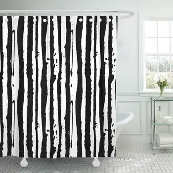 

Shower Curtain Set Waterproof Adjustable Polyester Fabric Watercolor Stripe Striped Black and White Ink Abstract 60 x 72 Inches