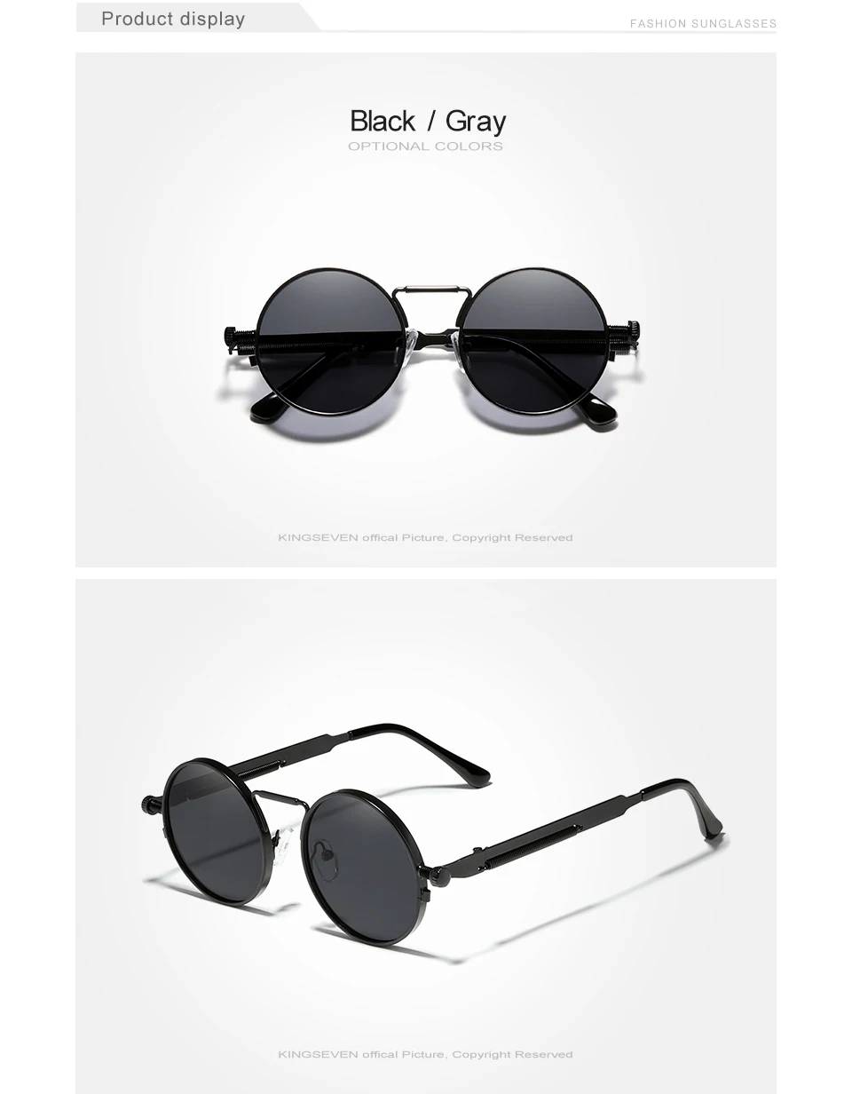 KINGSEVEN Round Sunglasses Men Women Gothic Steampunk Sunglasses