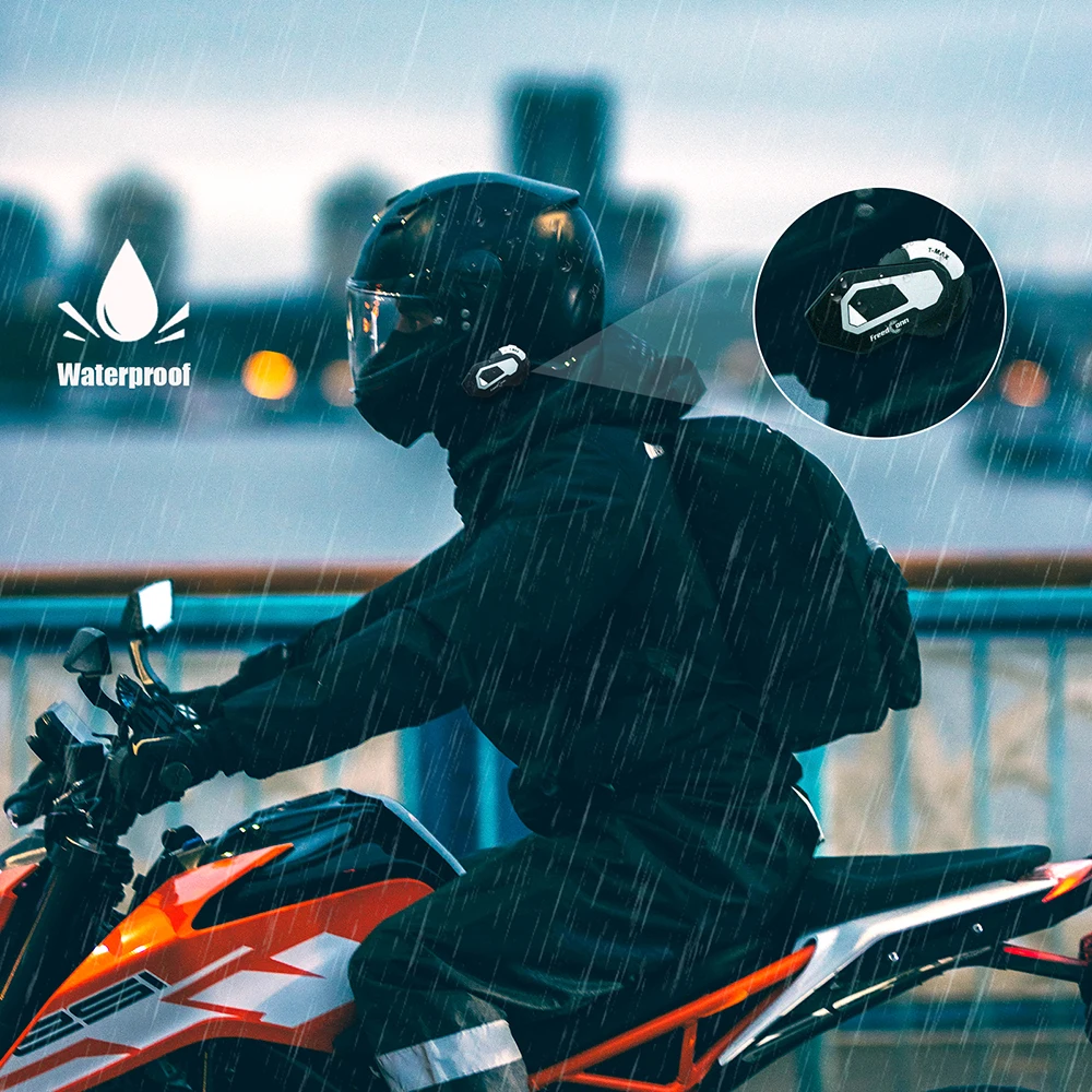 Freedconn T-MAX Waterproof Motorcycle Helmet 6Riders 1000M Group Talking Buletooth Intercom Headsets FM Radio TMAX Interphone