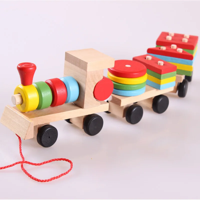 

Youdele Drag Three-section Small Train Wooden Educational Disassembly Nut Combination Shape Matching Early Education Toy