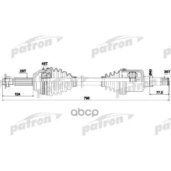 Полуось Левая 28x796x104,5x36 Abs: 48t Ford Transit C Бортовой Платформой Vii, Transit Фургон Vii 06- PATRON арт. PDS0302