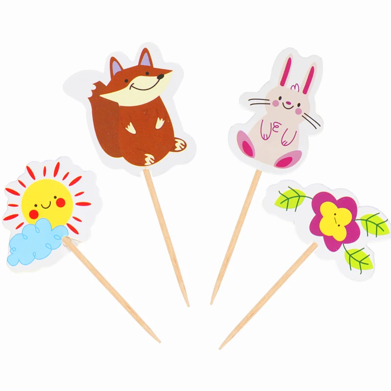 

24/48/72/96Pcs Happy Birthday Party Baby Shower Rabbit Bear Owl Fox Party Cupcake Topper Kids Children Party Cake Decor Supplies